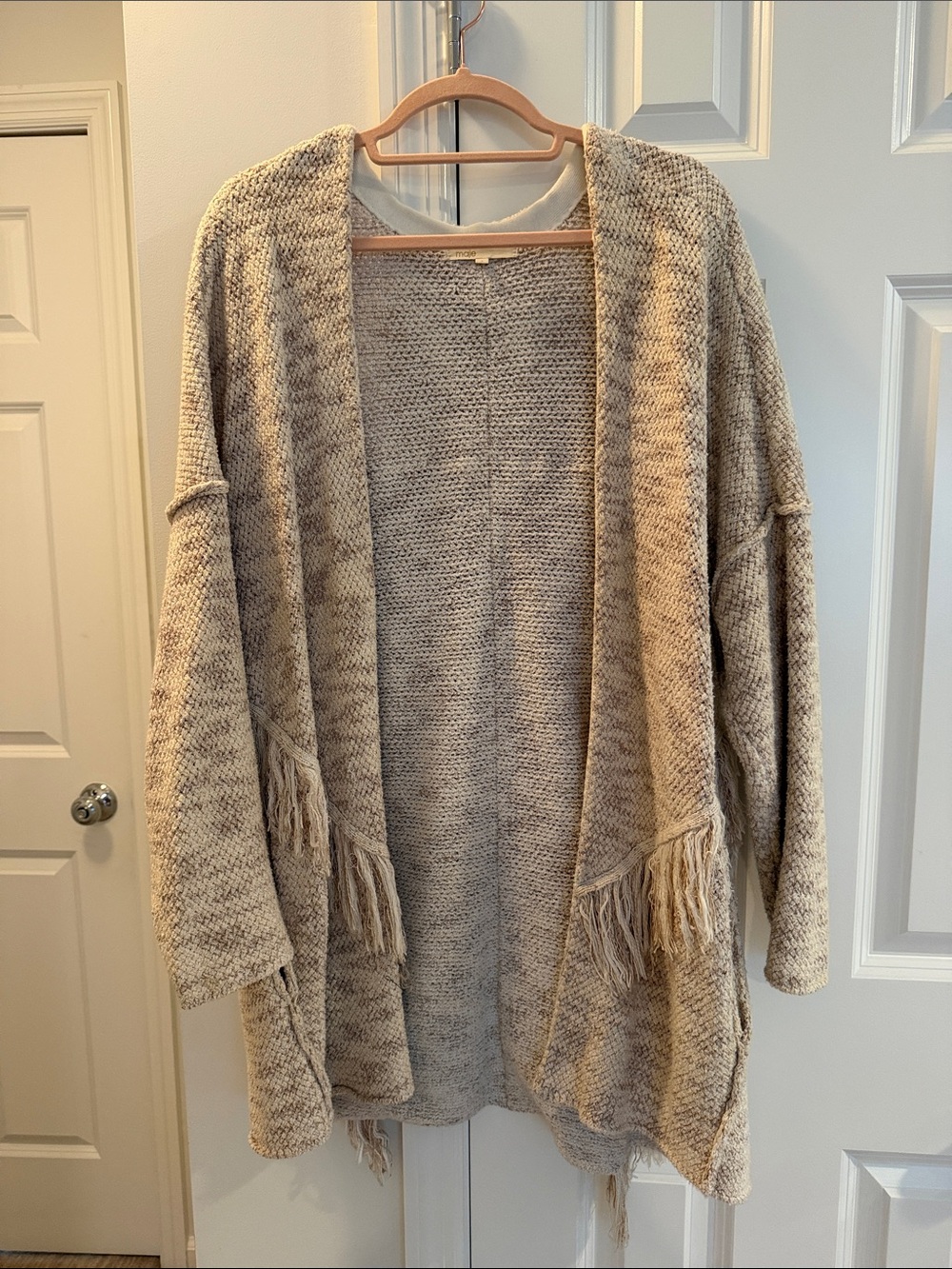 NWOT Maje Cream Open-Front Fringe Knit Cardigan Size 2 Medium